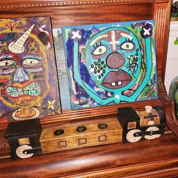 Hand Carved Wood Train Engine Votive Tealight Candle Holder Railroadiana Decor - Picture 7 of 7